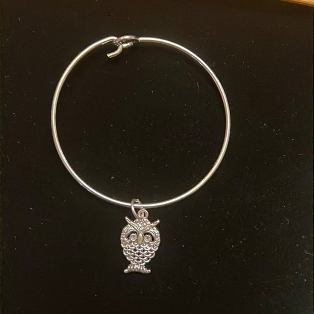 Handcrafted Silver tone Stackable Charm Bracelet- with owl charm